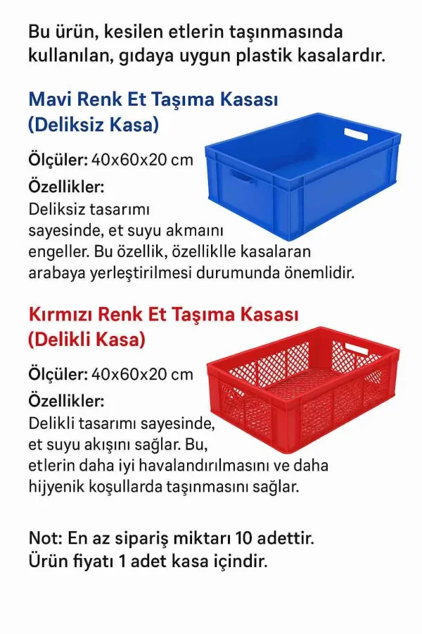 Gıdaya Uygun Plastik Et Taşıma Kasası (Delikli / Deliksiz) - Detay Görsel 1