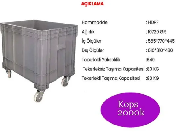 Tekerlekli Plastik Et ve Gıda Taşıma Kasası - Detay Görsel 2