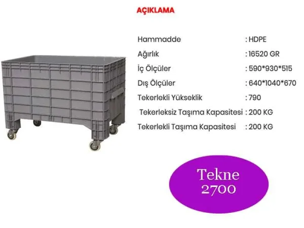 Tekerlekli Plastik Et ve Gıda Taşıma Kasası - Detay Görsel 3